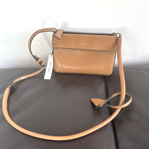 DELAROQ Triplo Caramel Leather Crossbody/Shoulder Bag W/ Adjustable Strap NEW - Picture 9 of 11